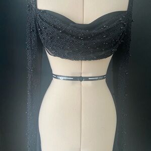 Oh Polly Black Beaded Off Shoulder Crop Top